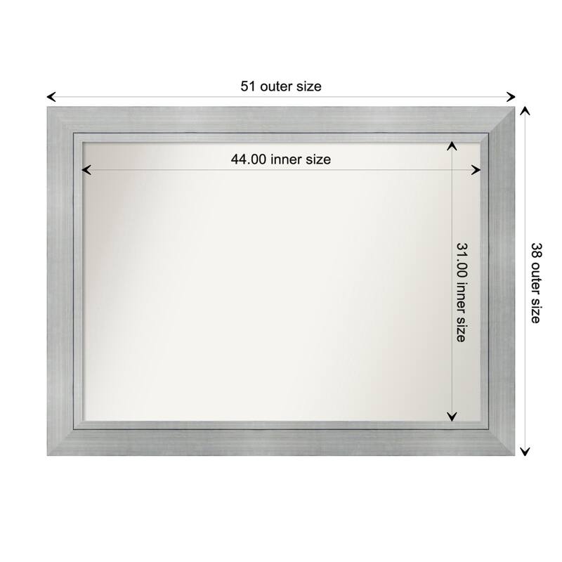Romano Silver Framed Non-Beveled Custom Wall Mirror, Bathroom Vanity Mirror - Outer Size: 51.25 x 38.25
