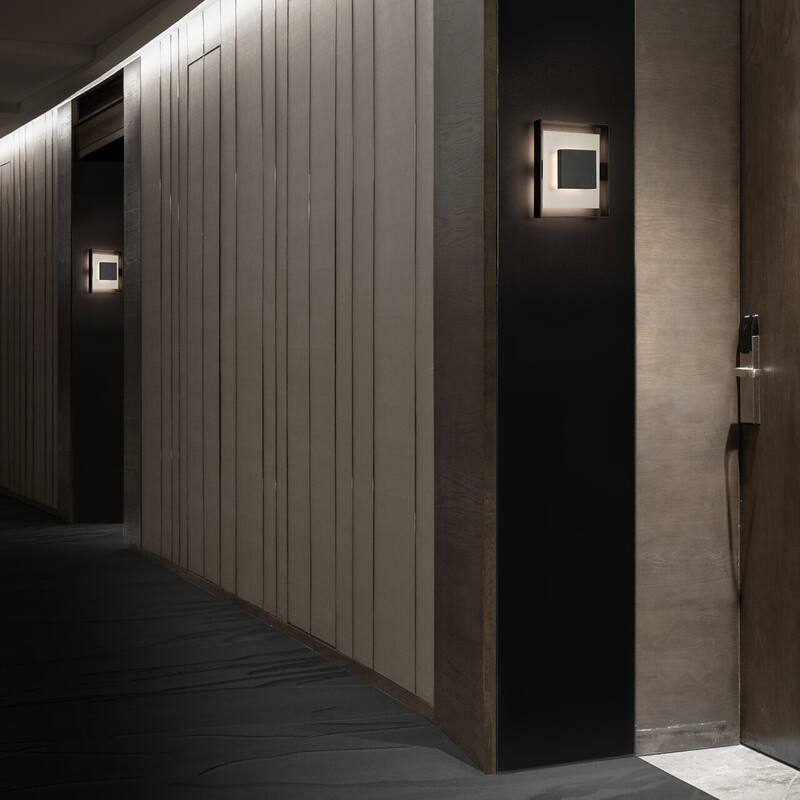 Boxie 10in LED Outdoor Wall Light 3000K in Black with Brushed Nickel