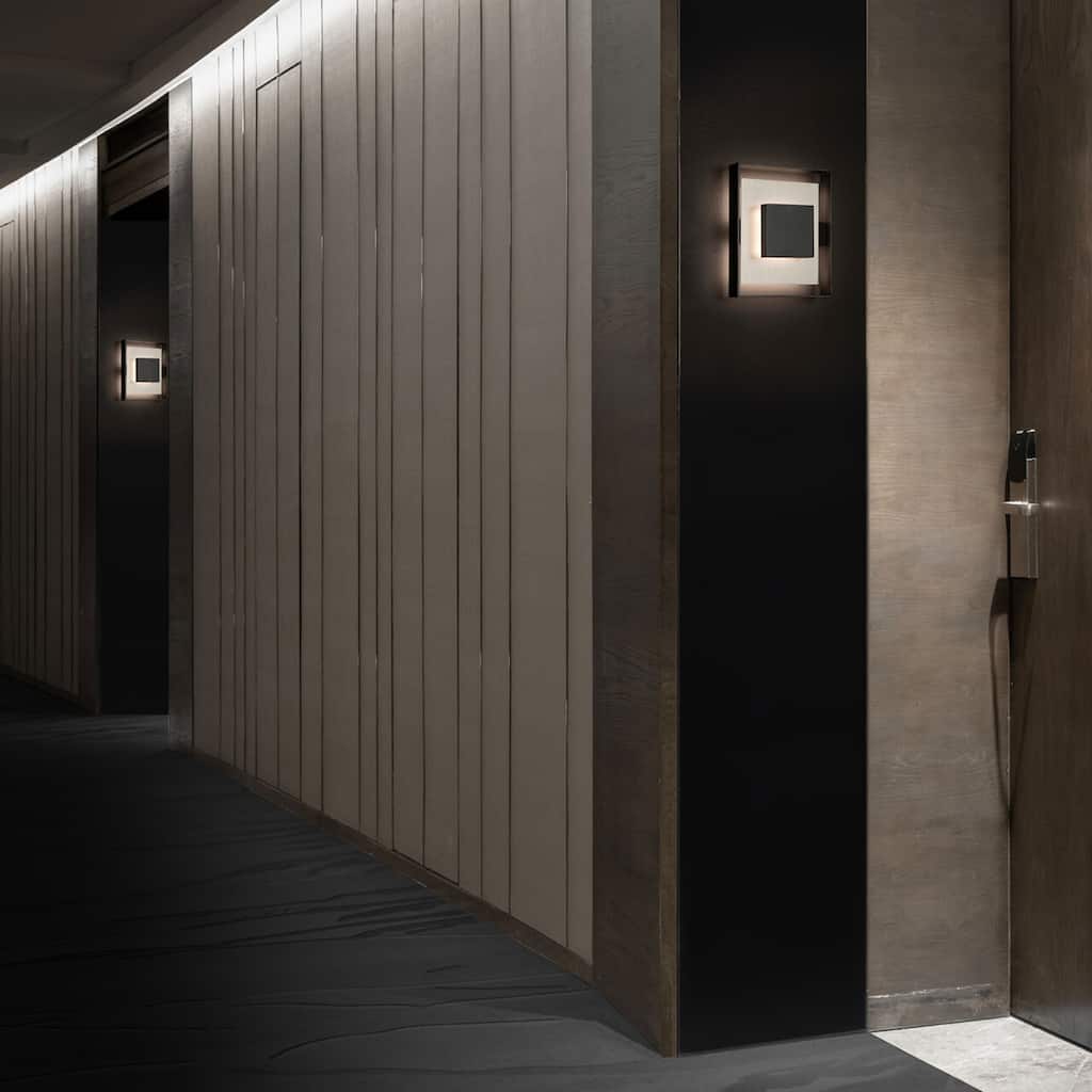 Boxie 10in LED Outdoor Wall Light 3000K in Black with Brushed Nickel