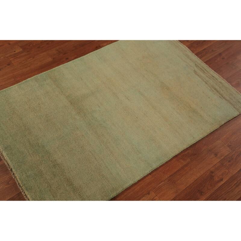 Gold & Green Modern Gabbeh Oriental Rug Hand-Knotted Wool Carpet - 2'8" x 4'0"