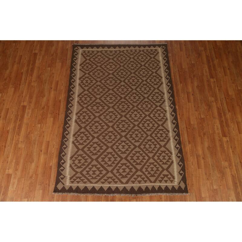 Geometric Tribal Kilim Oriental Area Rug Flat-woven Wool Carpet - 5'4" x 8'5"
