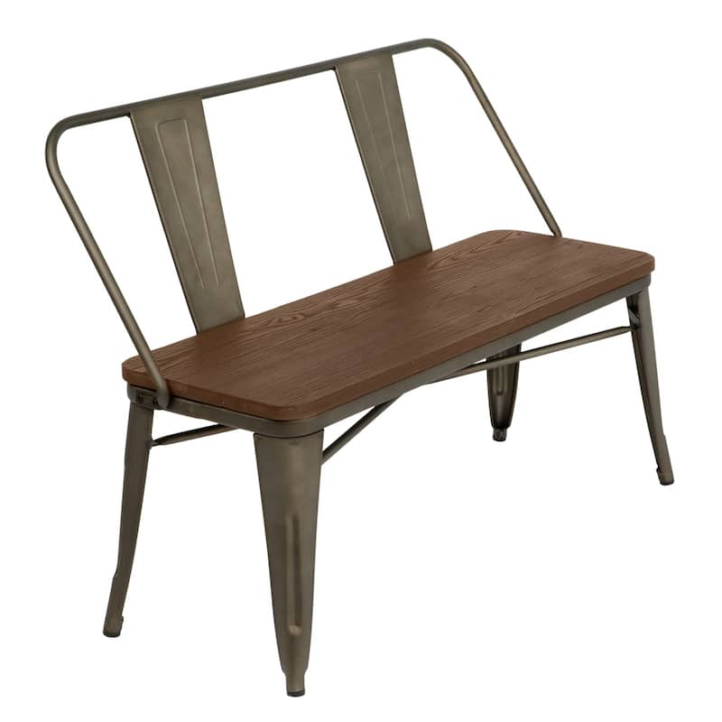 EROMMY 42in Metal Bench Industrial Mid-Century 3 Person Chair with Wood Seat, Dining Bench with Floor Protector - 42"