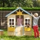 preview thumbnail 8 of 7, Outsunny Wooden Playhouse for Kids Outdoor Garden Pretend Play Games, Adventures Cottage, with Working Door, Windows, Blue