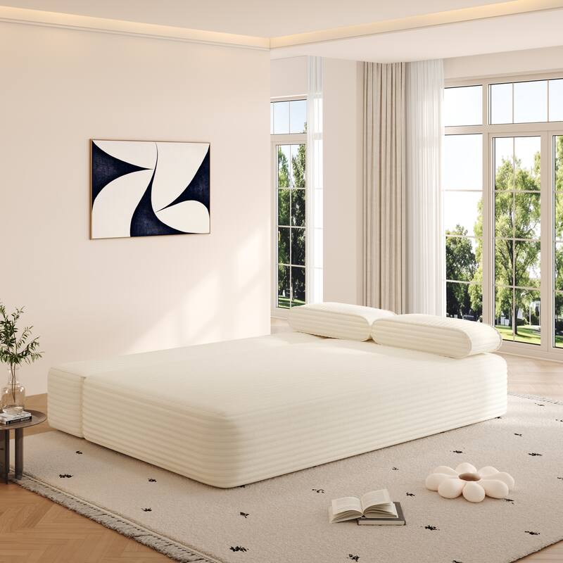 78.7" Convertible Sofa Bed, 2-in-1 Corduroy Couch with 3 Pillows, Modern Folding Boneless Couch