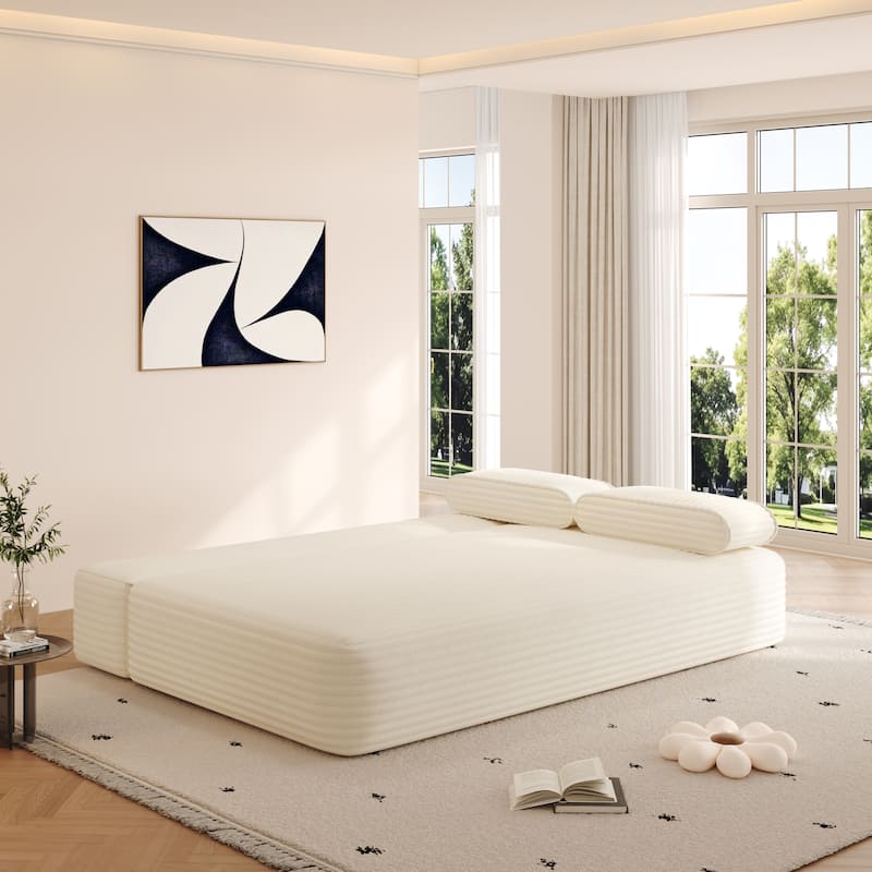 78.7-Inch Convertible Sofa Bed, 2-in-1 Frameless 3-Seater Couch with Plush Corduroy Fabric for Small Spaces