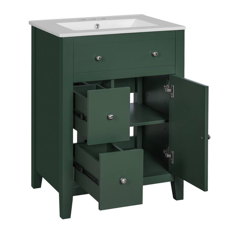 24" Modern Bathroom Vanity with Ceramic Basin Bathroom Storage Cabinet with 2 Drawers