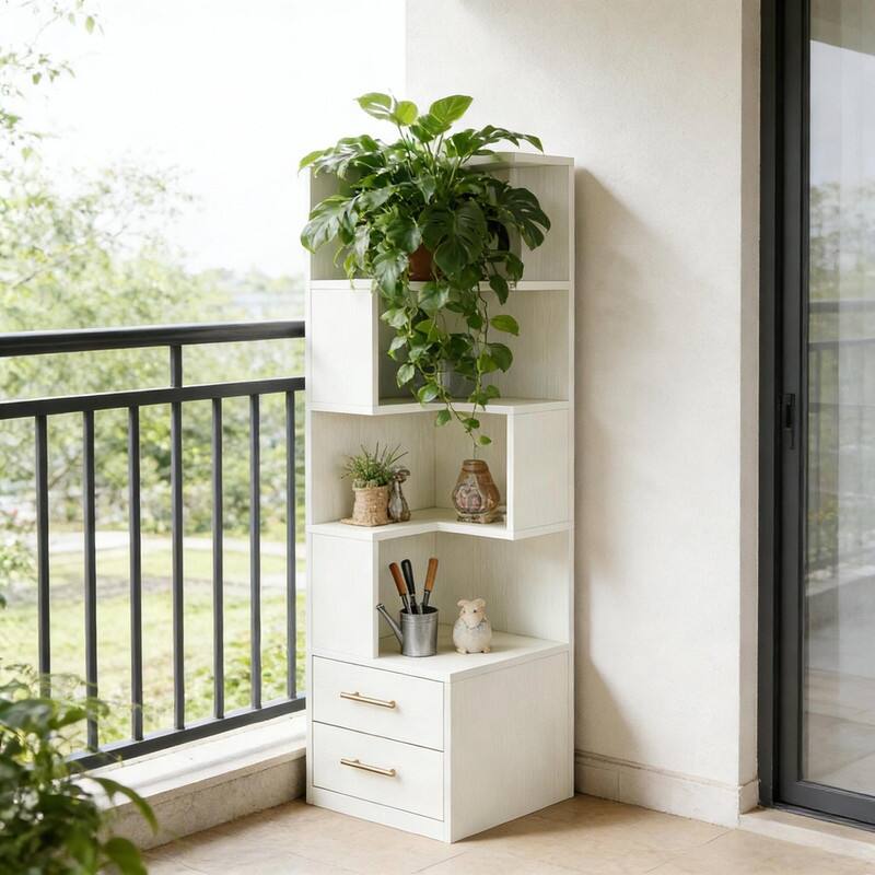 5-Tier L-Shaped Bookcase for Corner Storage and Display