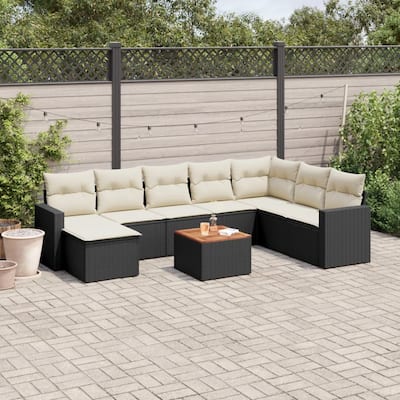 vidaXL Patio Sofa Set with Cushions Outdoor Furniture 9 Piece Poly Rattan - 21.7 x 21.7 x 14.6