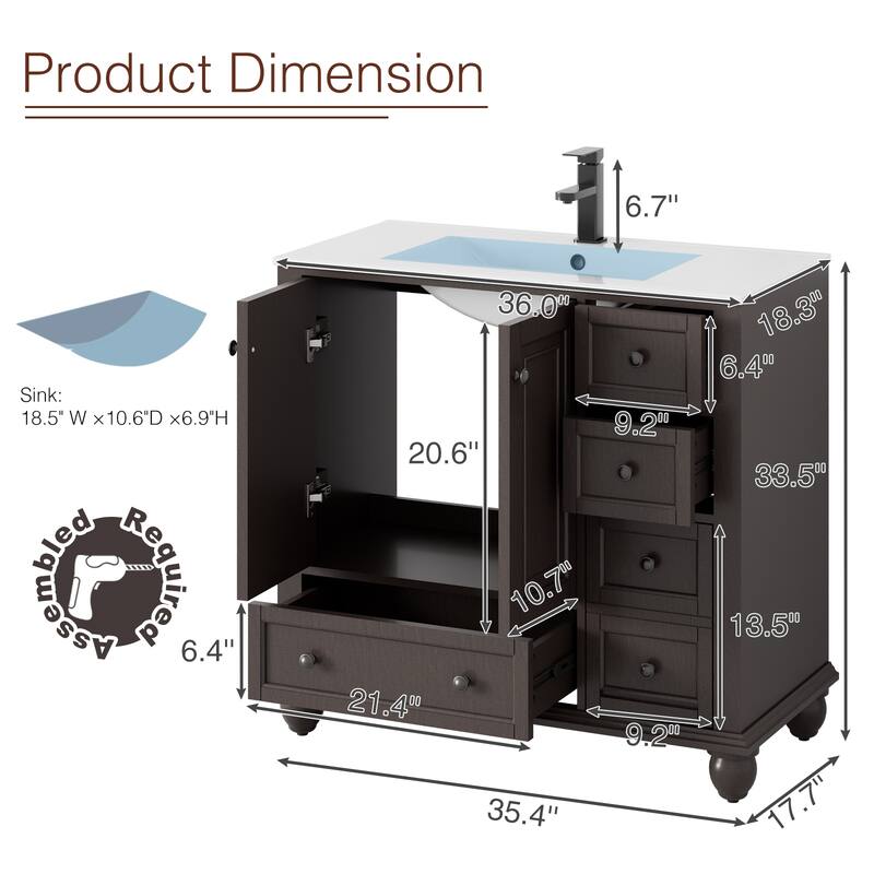 Bathroom Vanity with Sink Combo Set, Free Standing Bathroom Storage Cabinet