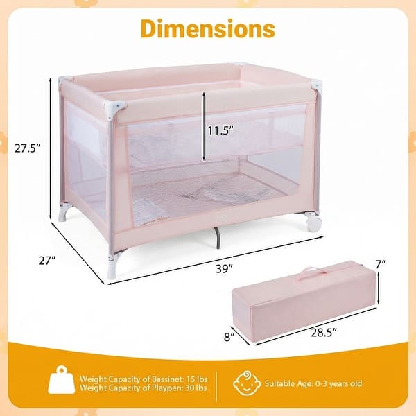 dimension image slide 0 of 2, Gymax Portable Baby Playard w/Soft Mattress Breathable Mesh Sides