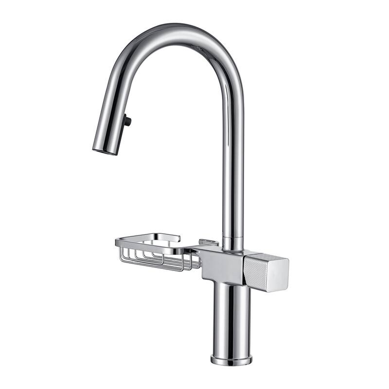 Modern Single Hole Stainless Steel High Arc Pull-Down Kitchen Faucet - Chrome