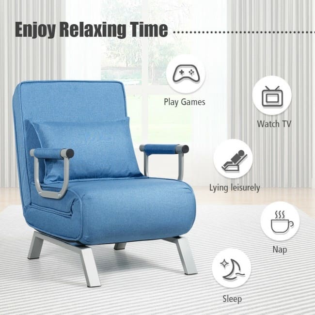 Folding 5 Position Convertible Sleeper Bed Armchair Lounge Couch with Pillow