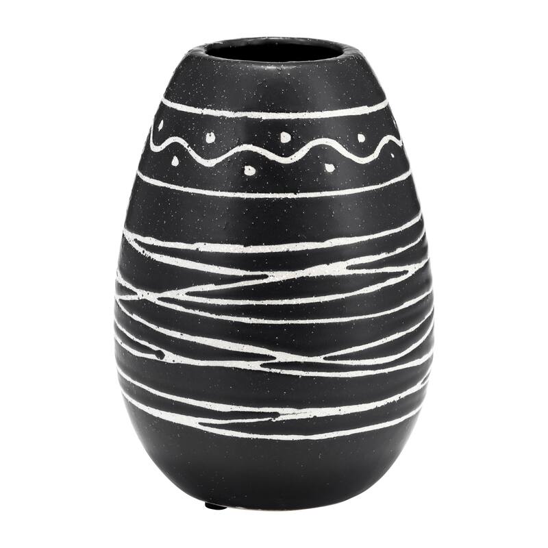 8" Ceramic Vase Contemporary Black and White Tribal Design Vase For Decorative Table Accent Stylish Home or Office