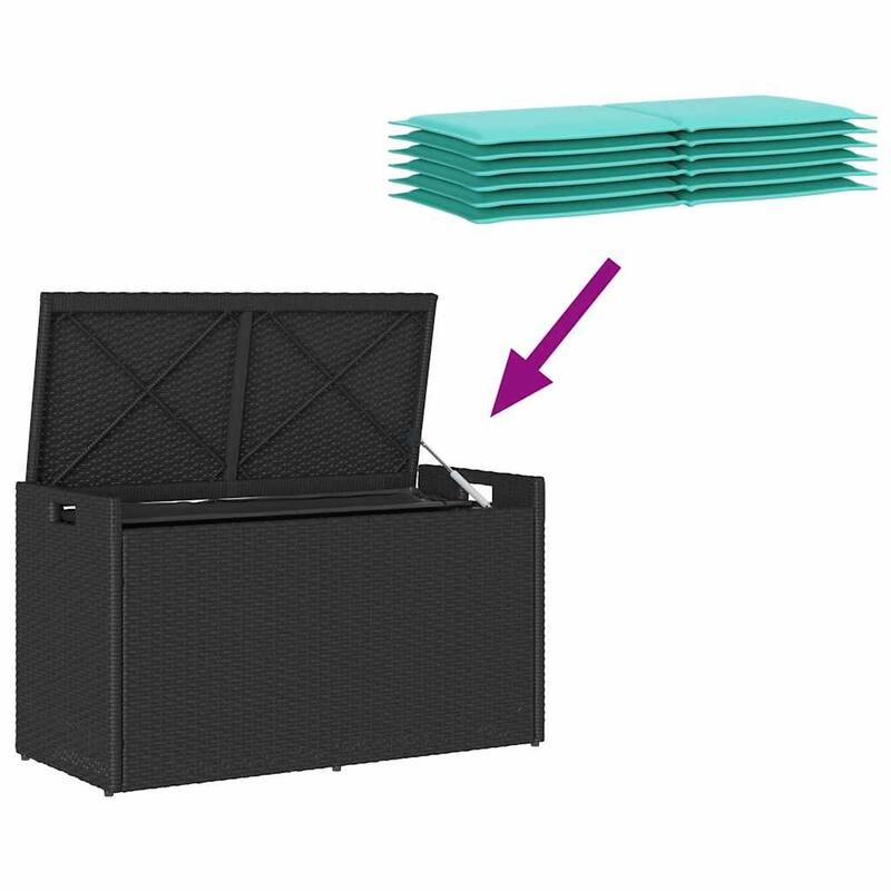vidaXL Patio Storage Bench with Cushion Black/Brown 39.4" Poly Rattan - 37.4" x 15.6" x 1.2"