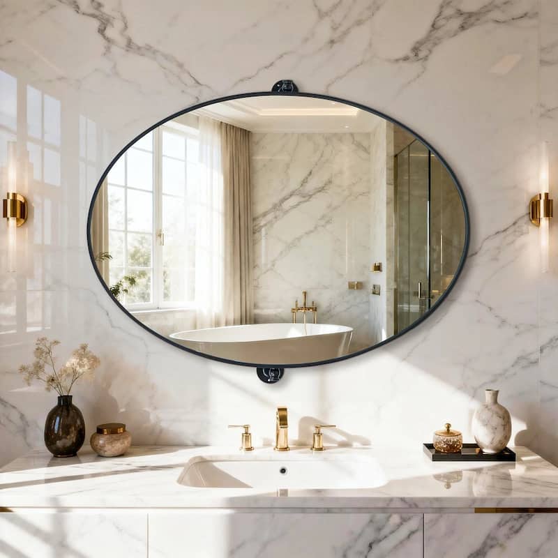 Oval Metal Pivot Bathroom Vanity Mirror Tilting Wall Aluminum Mirrors - 20"L x 28"W