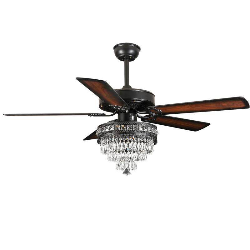 52 Inches Crystal Ceiling Fan Light,Chandelier,APP and Remote Control,5 Dual Side Plywood Blades,Reversible AC Motor - 52 Inches