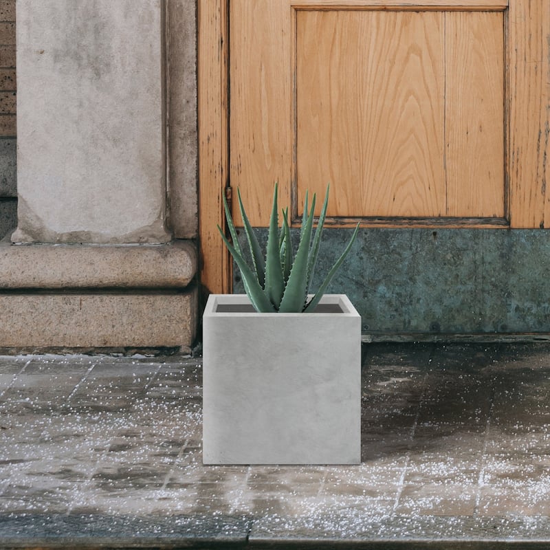 Kante 12" W Square Lightweight Metal Indoor Outdoor Planter Pot w/ Drainage Hole