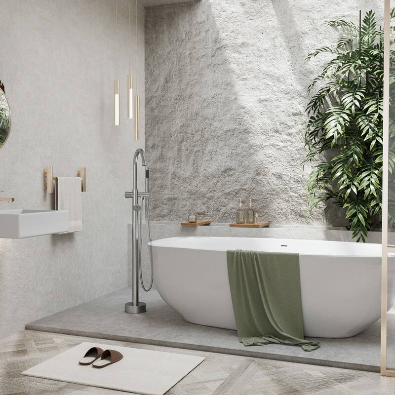 Modland 46'' Outdoor Shower System 316 Stainless Steel Thermostatic Freestanding Poolside Faucet with Swivel Spout - 46'' H