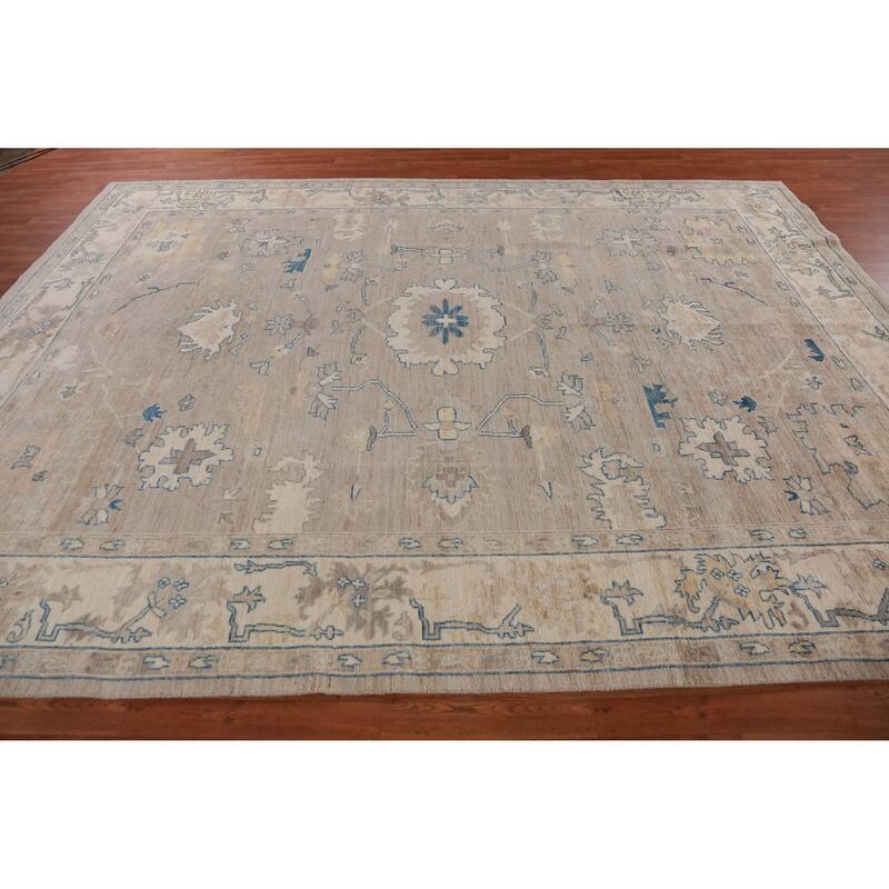 Hand Knotted Oriental 100% Wool Carpet Transitional All-Over Beige & Ivories Oushak Area Rug - 12' 0'' X 8' 1''