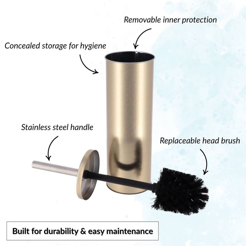 Modern Brushed Gold Toilet Bowl Brush Set with Stainless Steel Handle - 4" L x 4" W x 15" H
