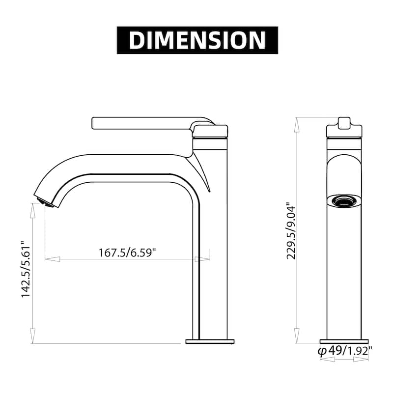 Modland 9''H Bathroom Sink Faucet Single Hole Singel Handle, Black/Gold