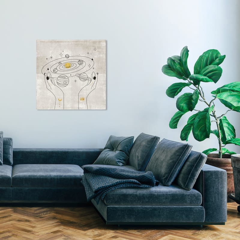 Wynwood Studio Canvas Astronomy and Space World In your Hands Black and Metallic Gold Glam Wall Art Canvas Print - 30 x 30