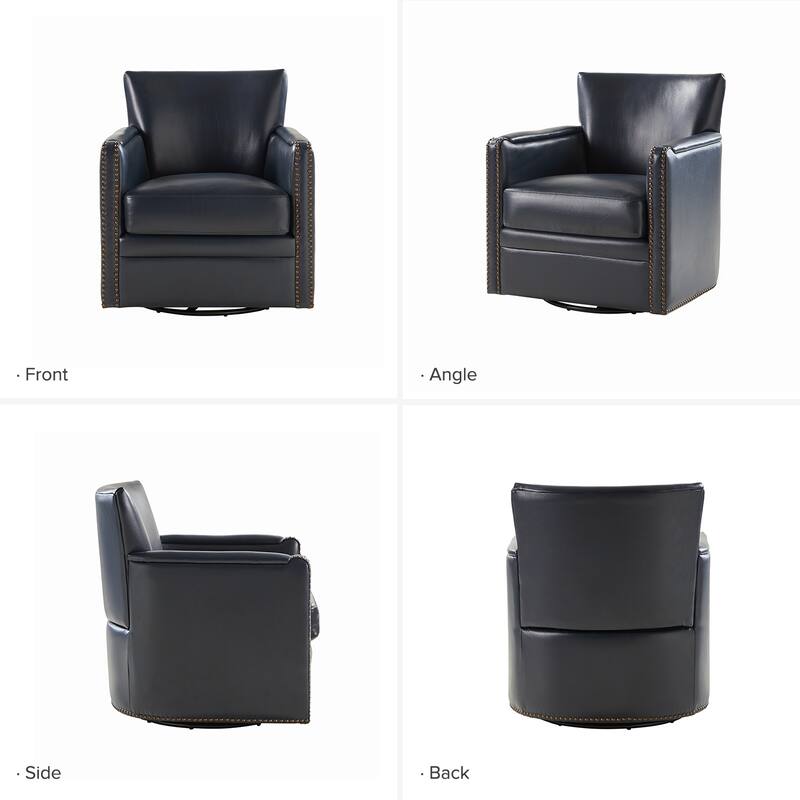 Pascual Classic Genuine Leather Swivel Chair With Nailhead Trim Arm Set of 2 by HULALA HOME