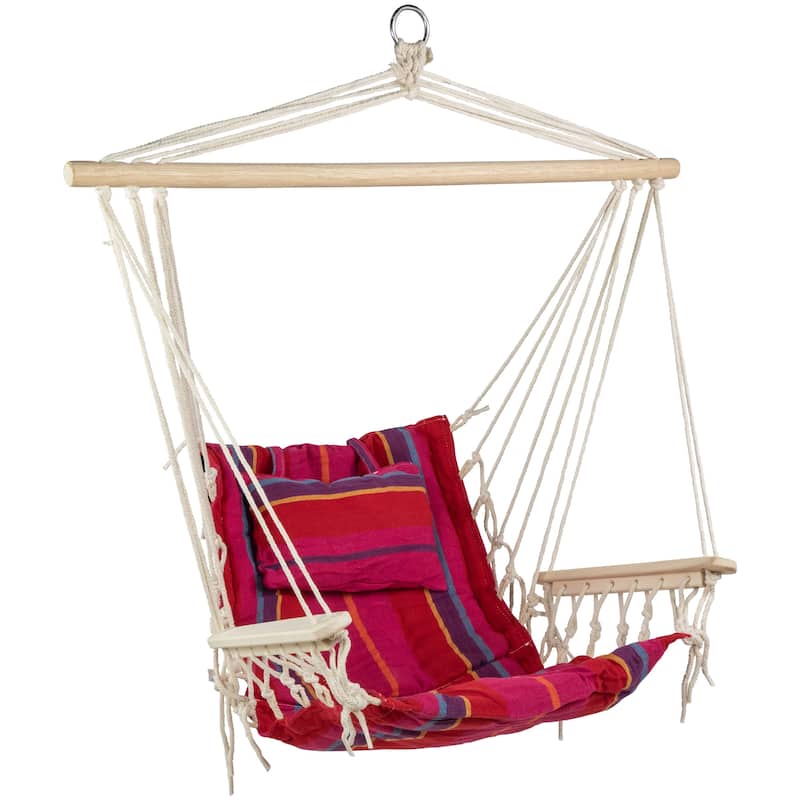 37" Pink and Red Striped Outdoor Hammock Chair with Pillow - 44"
