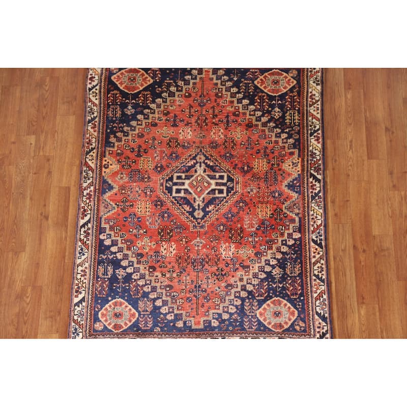 Vegetable Dye Shiraz Persian Vintage Rug Handmade Wool Carpet - 3'6"x 4'6"