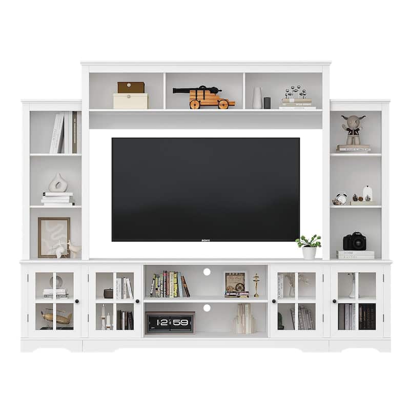 Wood TV Stand with Tambour Doors, Media Console with Adjustable Storage & Cable Holes, Entertainment Center for TVs up to 75"