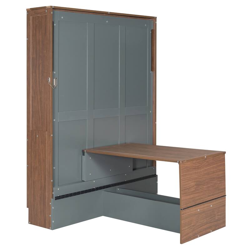 Roomfitters Full Size Murphy Bed Wall Bed with Foldable Desk, Space-Saving Convertible Bed Frame
