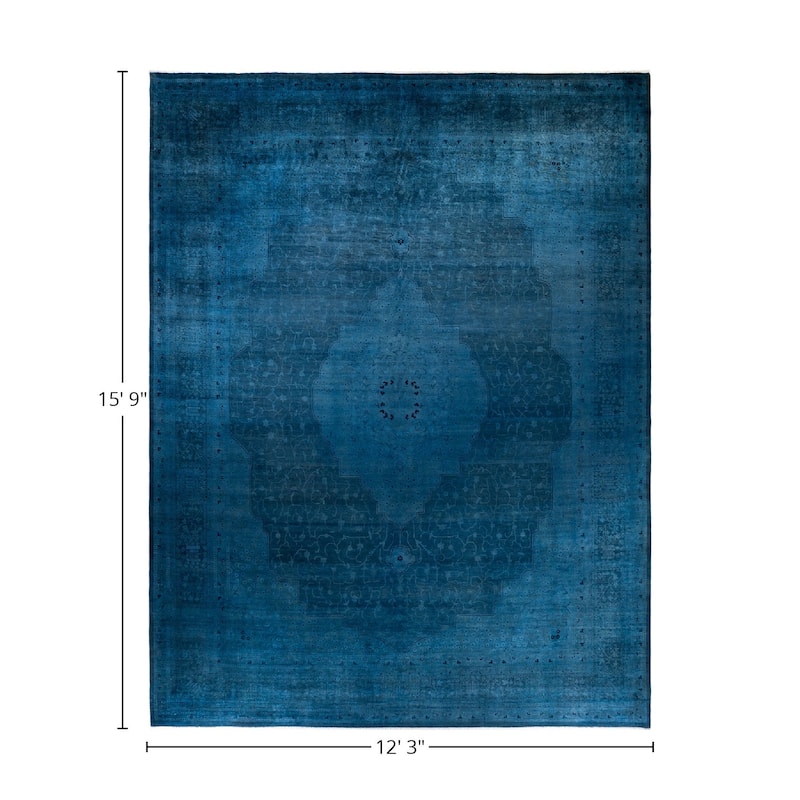 Overton Hand Knotted Wool Vintage Inspired Modern Contemporary Overdyed Blue Area Rug - 12' 3" x 15' 9"