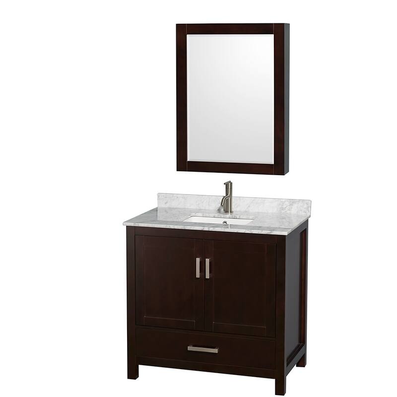 Wyndham Collection WCS141436SUNSMED Sheffield 36" Free Standing Single - Espresso / White Carrara Marble Top / Brushed - Espresso Finish