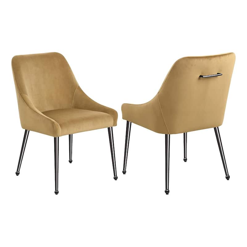 Set of 2 Velvet Upholstered Dining Side Chairs - Cognac