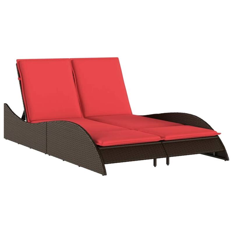 vidaXL Sun Lounger with Cushions Outdoor Daybed Poly Rattan Brown/Gray/Black - 114 x 205 x 54/63/28.7