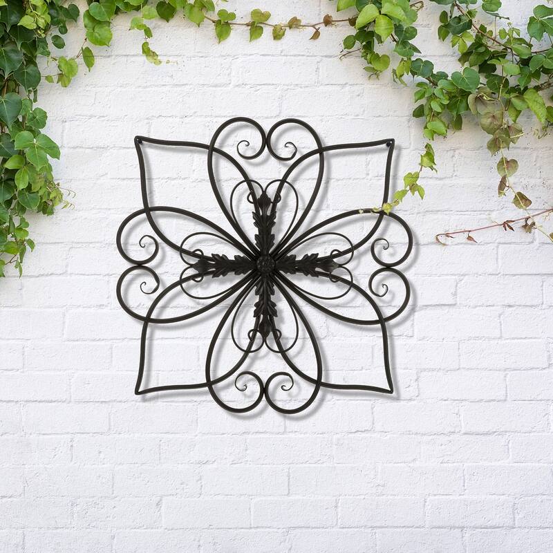 Glitzhome 20"L/ 23.5"L Traditional Iron Scroll Garden/Home Wall Decor - Petal