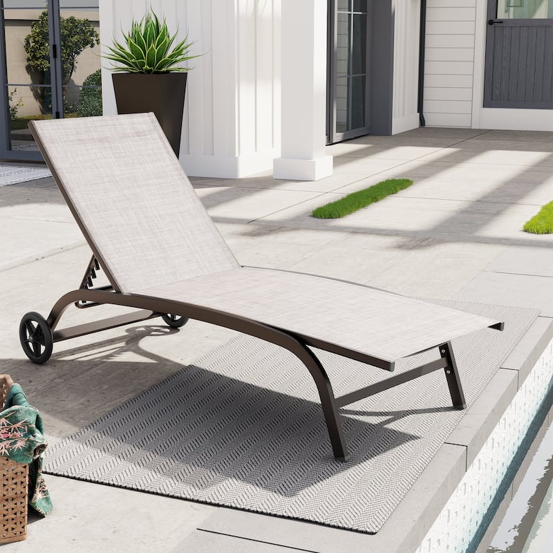 Outdoor Chaise Lounge Chair Pool Lounger with Adjustable Back and Wheels