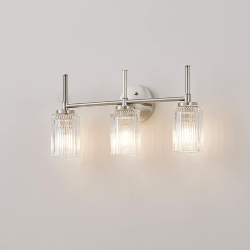 KAWOTI 22"Wide 3-Light Bathroom Vanity Light with Ribbed Glass Shade