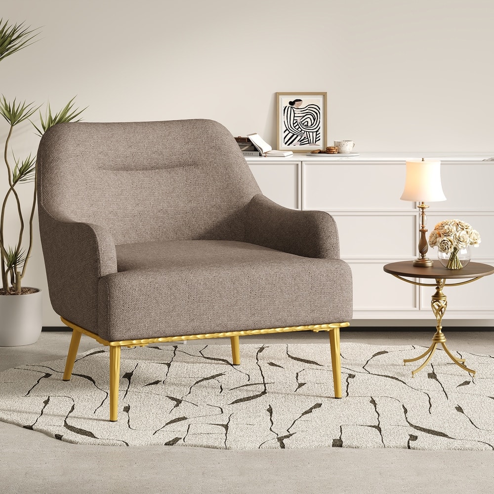 Christopher Knight Home - Modern Upholstered Armchair with Gold Metal Legs and Curved Backrest