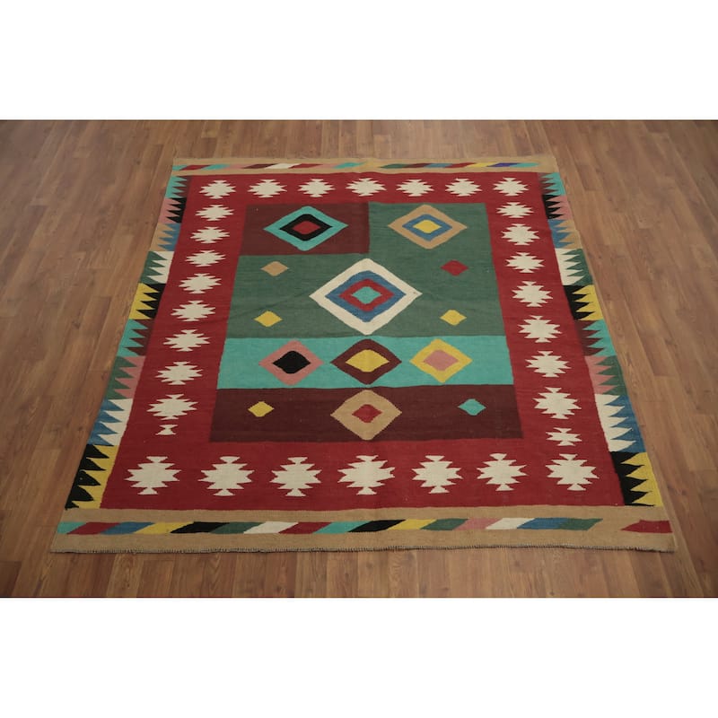 Hand Woven Oriental 100% Wool Carpet Southwestern Modern Multi-Colored Kilim Area Rug - 6' 0'' X 5' 8''