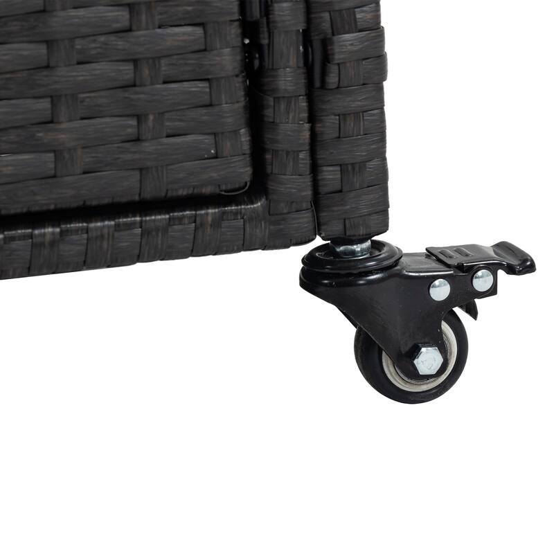 Anmytek Rolling Outdoor Wicker Bar Cart Rattan Beverage Serving Cart with Wheels Glass Top Black for Patio Poolside