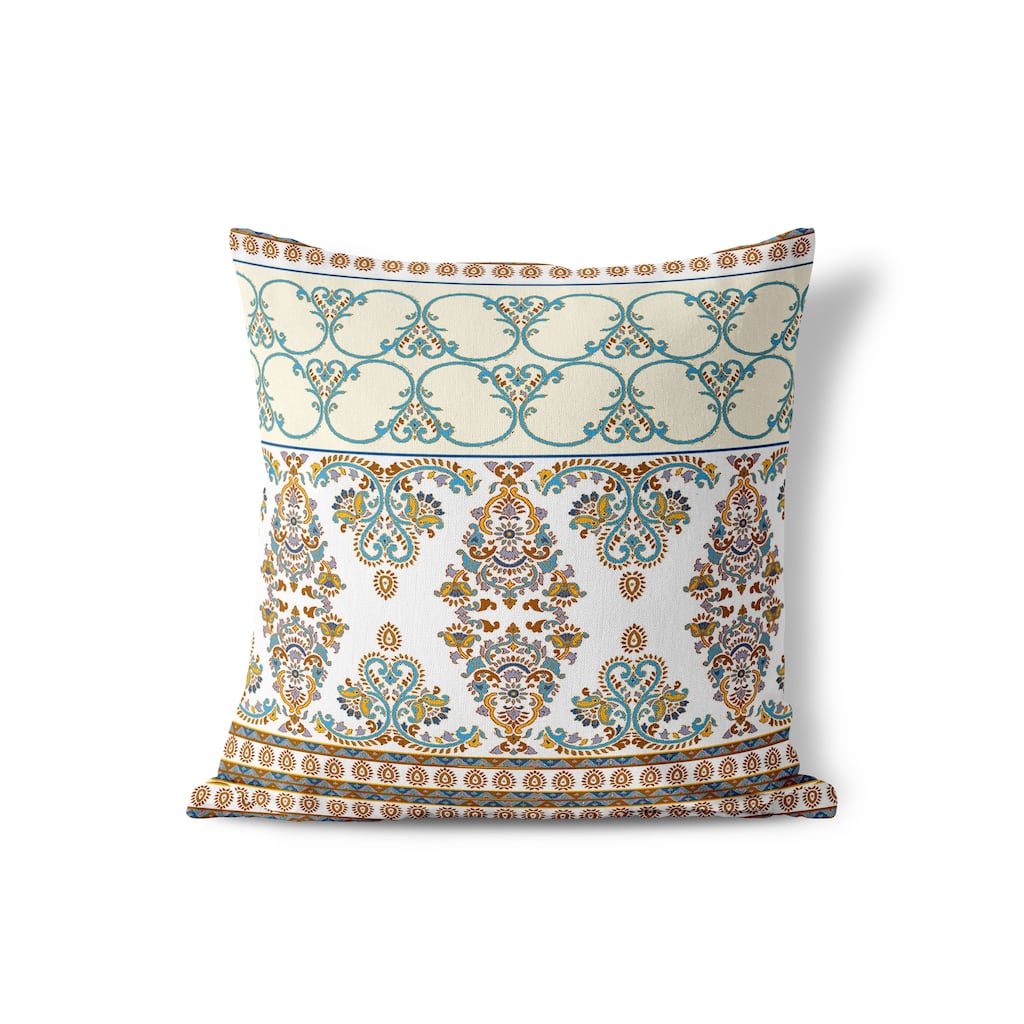 Floral Fusion Indoor/Outdoor Throw Pillow Cover in Blue 16x16