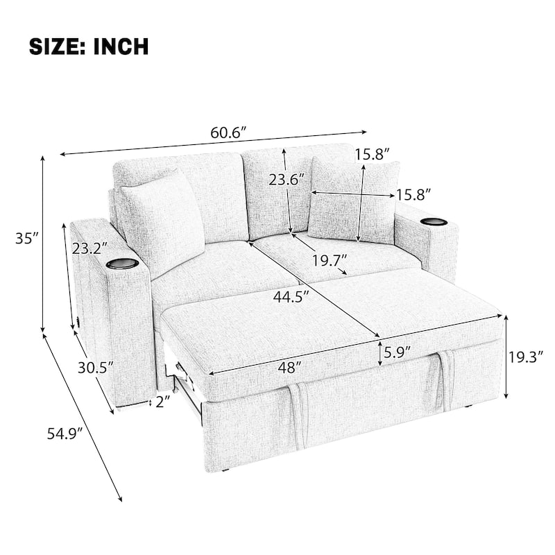 60.6" Modern Loveseat Sofa Pull-out Sofa Bed Sofa Couch 2-seater Sofa Chair for Living Room