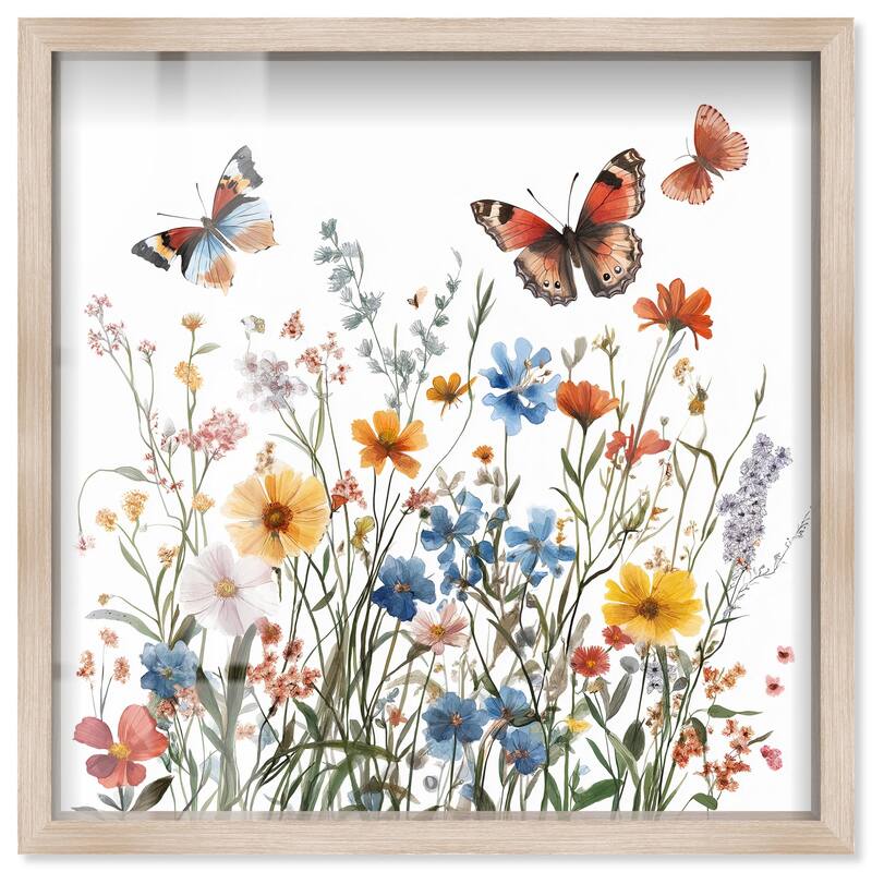 Garden of Fluttering Shadowbox by Art Remedy - Natural - 16" x 16"