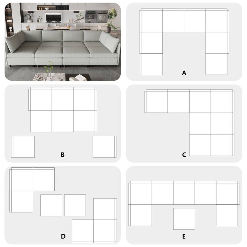 129'' Convertible 8-Seat Modular Sectional Sofa with Storage Ottoman and Comfortable Sleeper Options