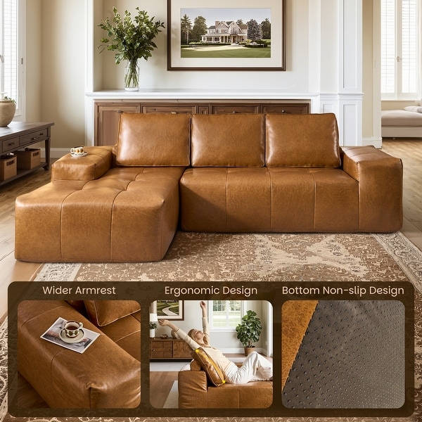 HOOOWOOO Mid-Century Modern Upholstery Fabric L-shaped Sectional