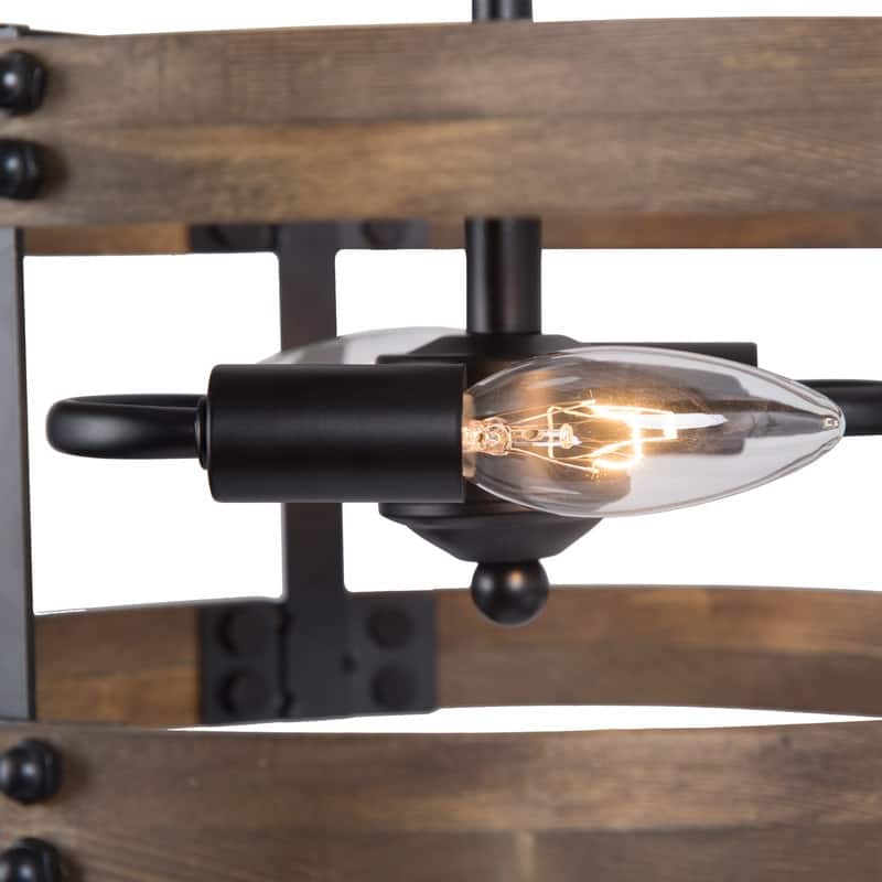 Modern Farmhouse 2-Light Wood Drum Chandelier Hanging Pendant Lights - 12"W x 5.5"H