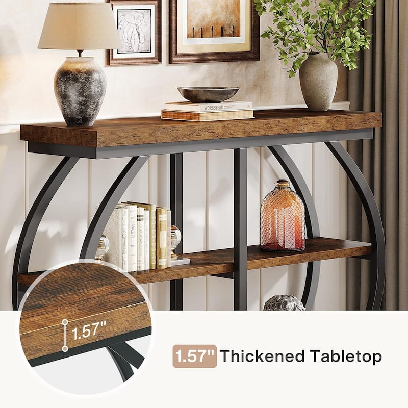 41.3" Industrial 3-Tier Console Table with Arched Metal Frame and Shelves - 11.8"D × 41.3"W × 31.5"H
