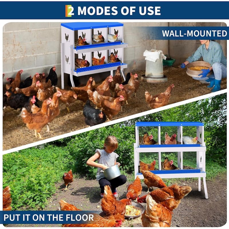 6 Compartment Metal Chicken Nesting Box, Laying Box for Hens Ducks Rabbits, Blue