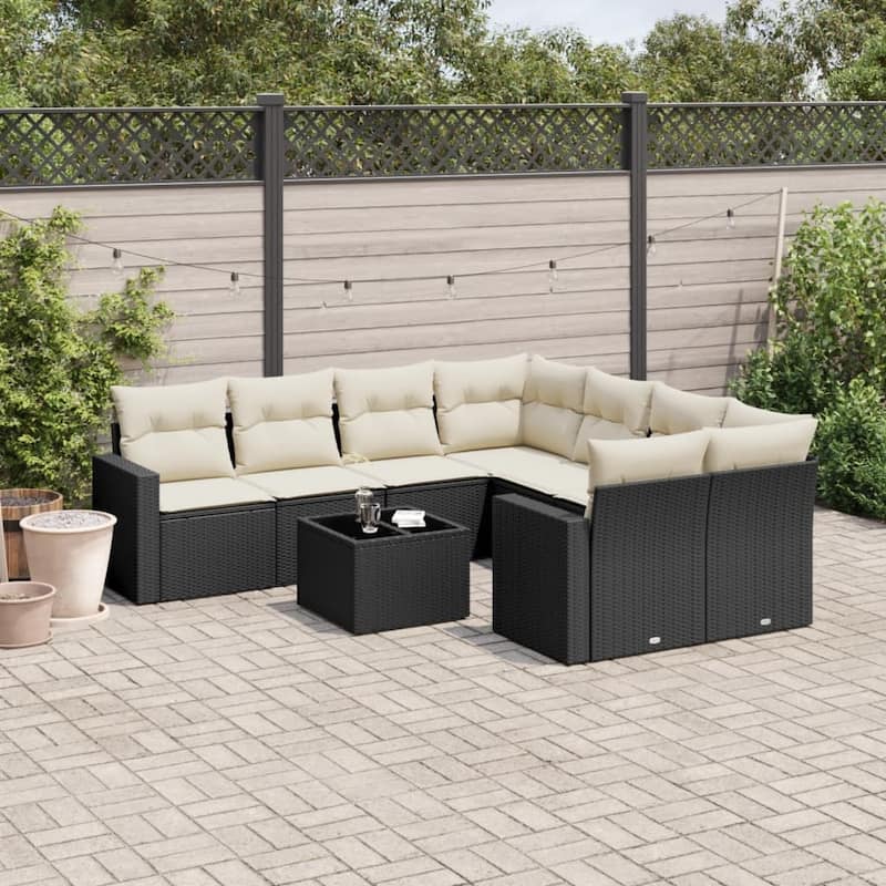 vidaXL Patio Sofa Set with Cushions Outdoor Furniture 9 Piece Poly Rattan - 13.8 x 14.6 x 42.9 (W x D x H)
